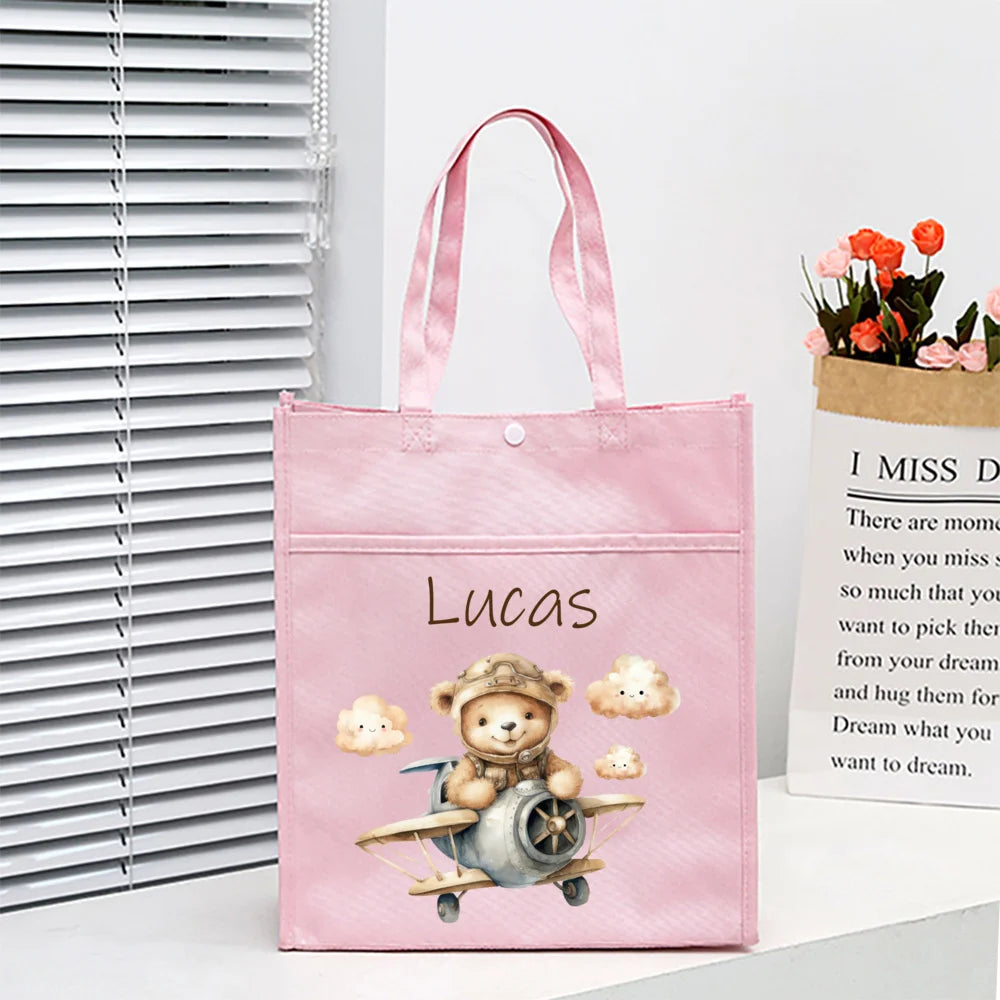 Personalized Kids Library Tote Bags Homeschool Cute Custom Name Reading Books Bag Children School Bag Birthday Gifts for Kids