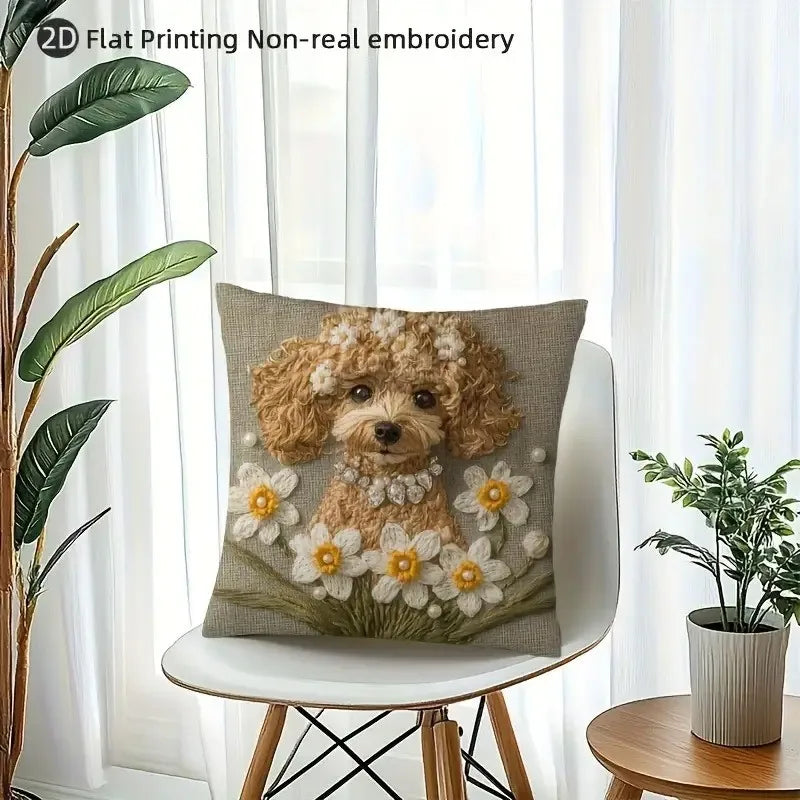 45x45cm Cute Cartoon Poodle Pillowcase Cartoon Flower Lovely Little Puppy Dog Pillow Cover Home Decor Sofa Car Cushion Cover