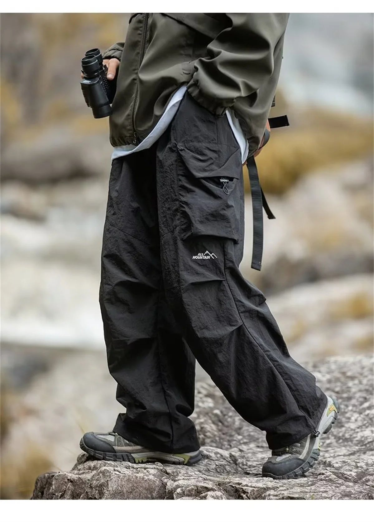 Men's Spring and Autumn New Waterproof Hip Hop Mountaineering Pants Casual Harajuku Work Pants Black Cargo Outwear Pants