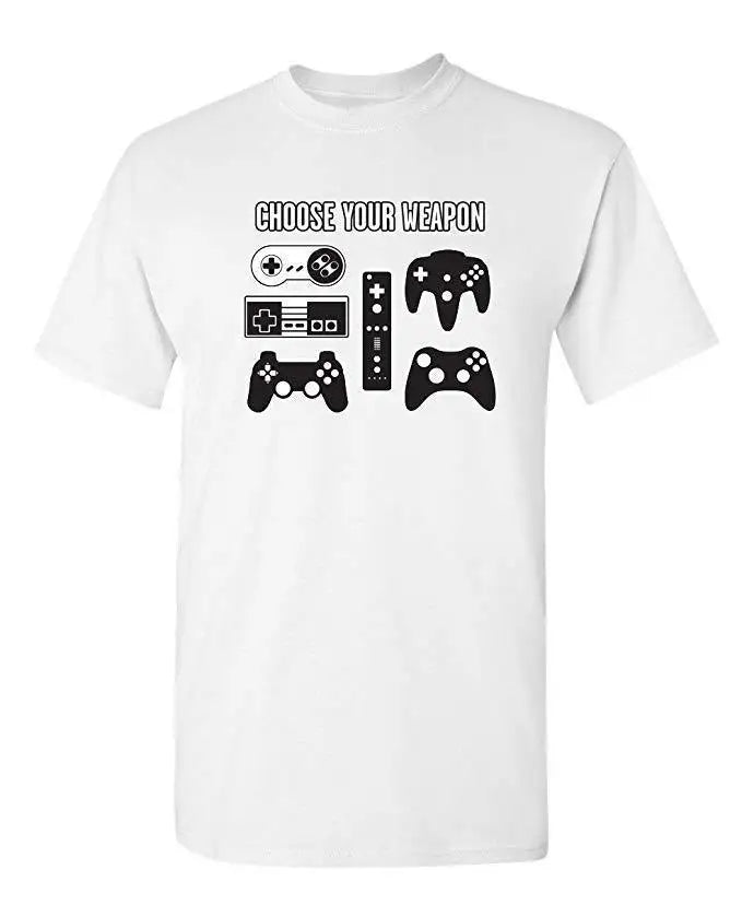 Cotton  100% European-style Men CHOOSE YOUR WEAPON Letter-game Printed Short-sleeved T-shirt Graphic T Shirts  Streetwear