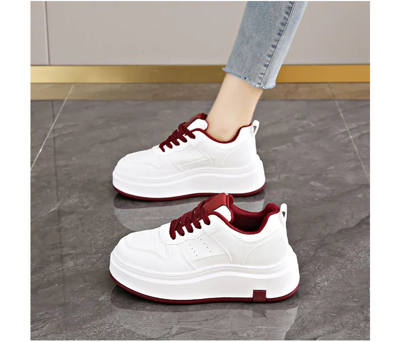 Women's Casual Sports Shoes Thick Bottom Low Tops Lace Up Vulcanised Shoes Lightweight Rubber Soled Winter Season Adult Footwear