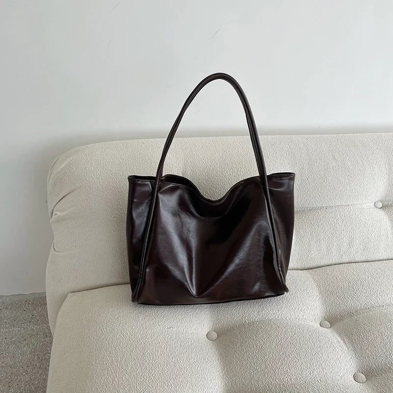 Women Tote Bag Fashion Underarm Pouch Large Capacity Soft Pu Leather Shoulder Bag Retro Crossbody Bag Casual Portable BucketBags