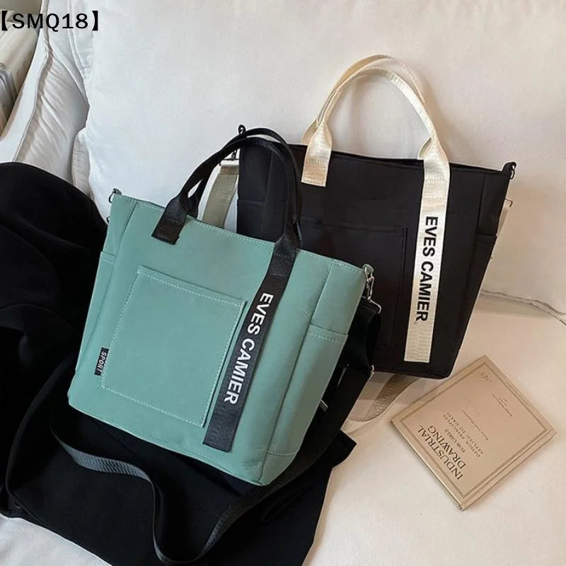 New Casual Tote Large Capacity Shoulder Bag Nylon Waterproof Canvas Handbag Simple Fashion Messenger Bags For Schoolgirl【SMQ】