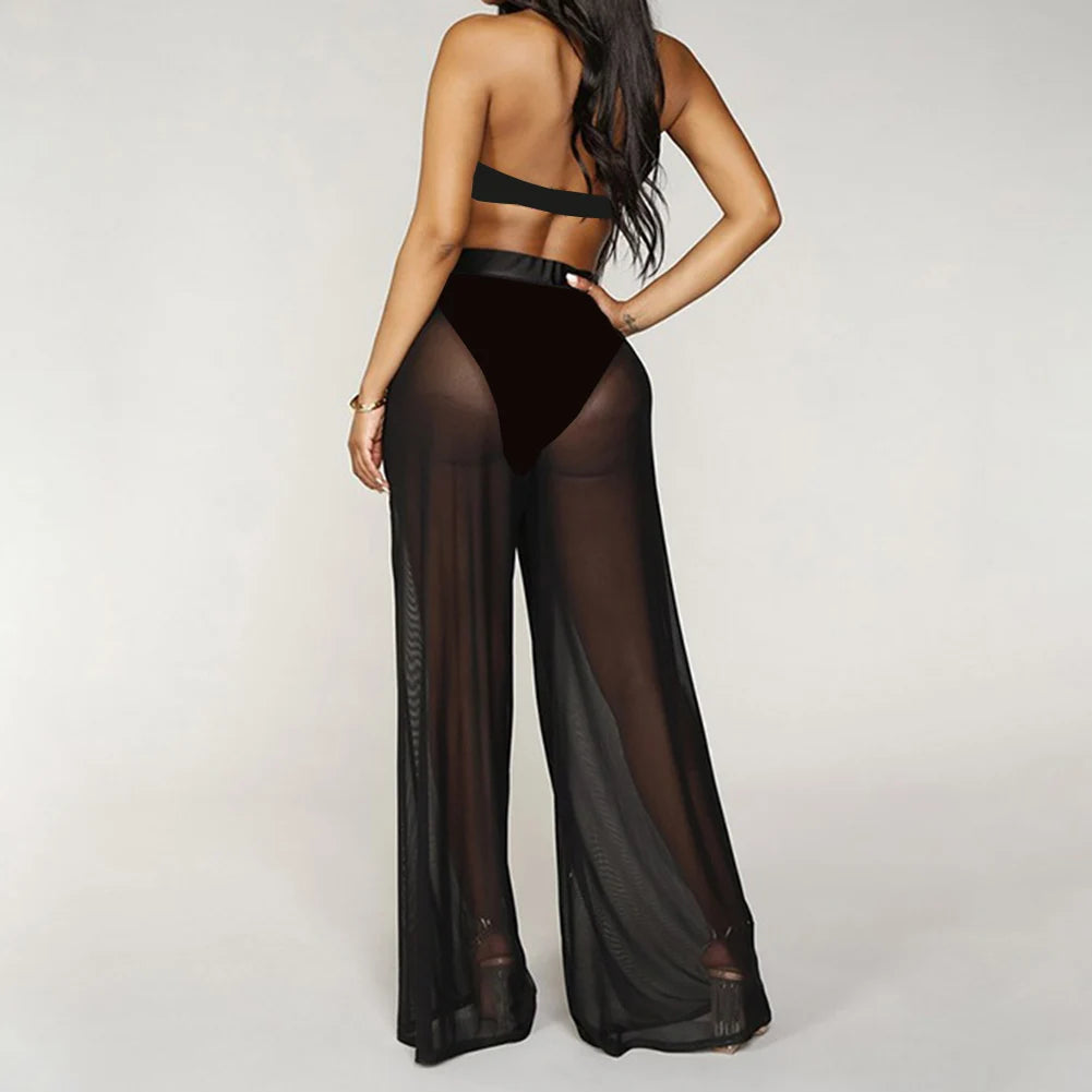 Pants Trousers Dating Daily Shopping Vacation Loose Mesh Polyester Sheer Soft Solid Color Transparent Dynamic Flare
