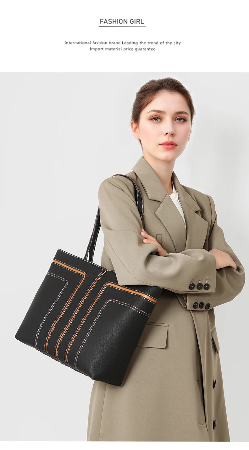 Genuine Leather Shoulder Bag, Niche Design, Popular Online Bag, Large Capacity Commuter Tote Bag, Versatile for Daily Outings
