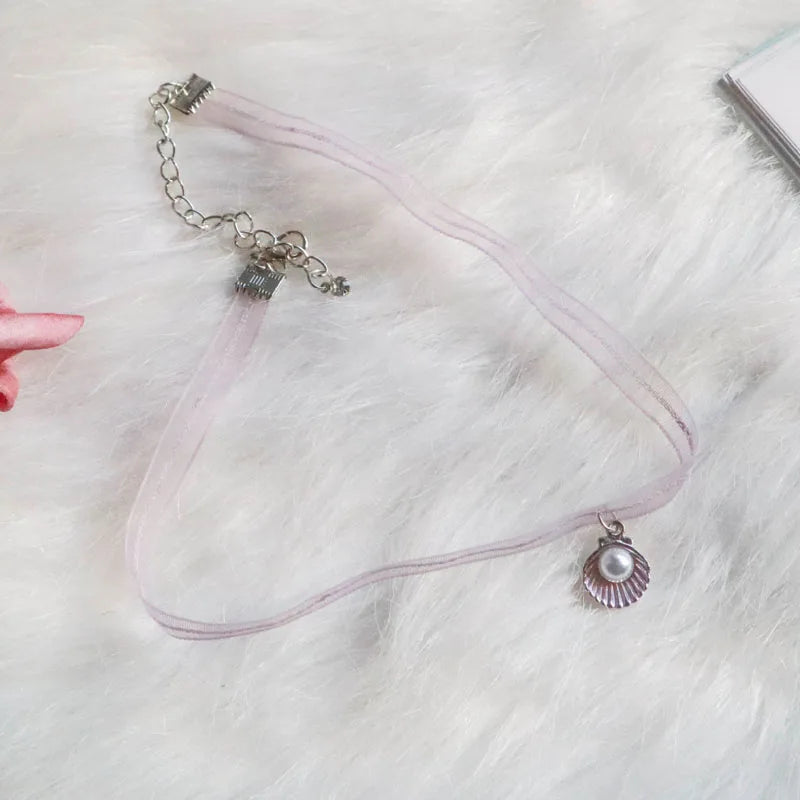 Lace Velvet Sexy Shell Pendant Necklace for Women Neck Clavicle Pink Bow Star Pearl Chokers Lady Jewelry Accessories Girl Gift