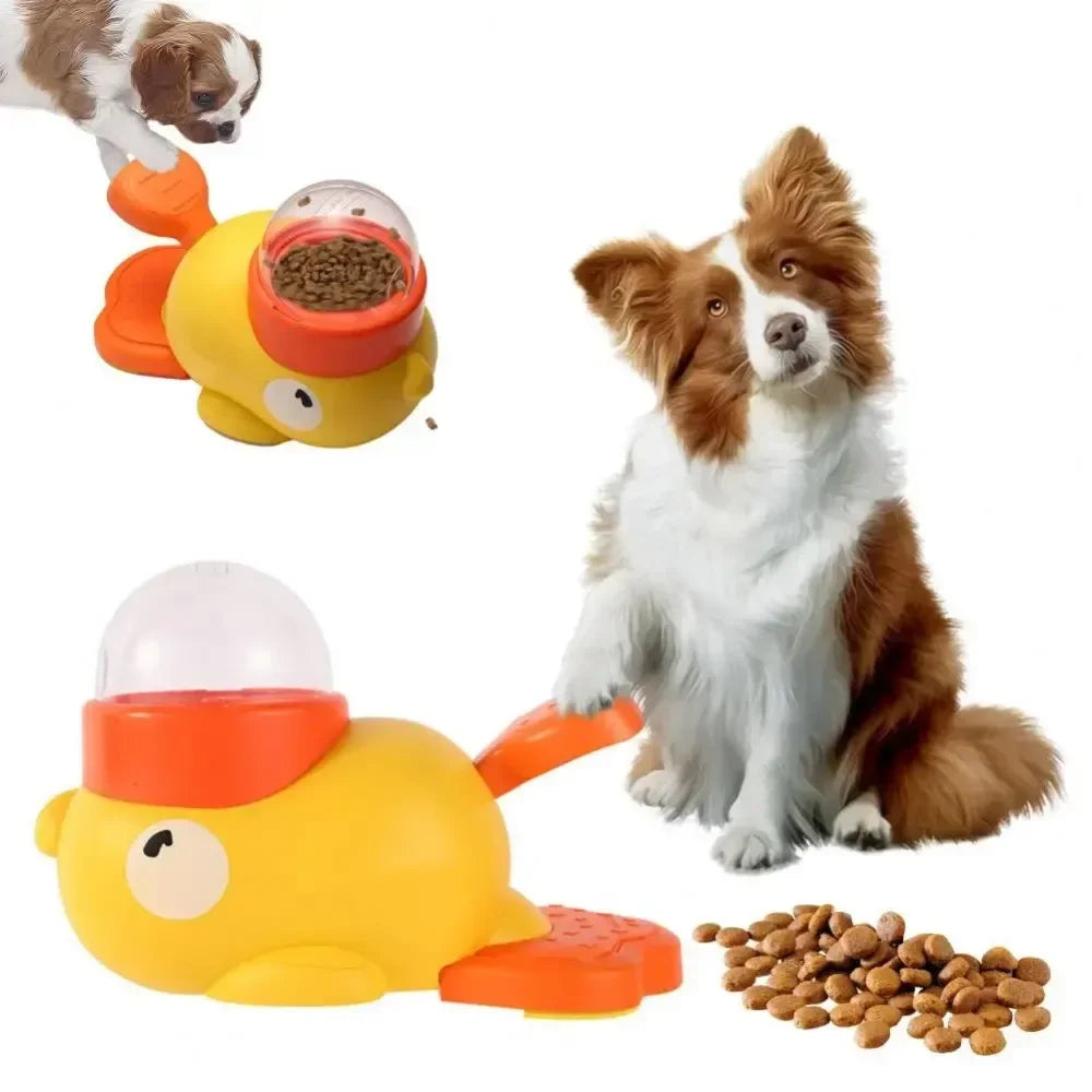 Cartoon Duck Pet Automatic Feeder Exercise Dog Intelligence Interactive Dog Food Dispenser Cat Dog Leakage of Toy Food Utensils