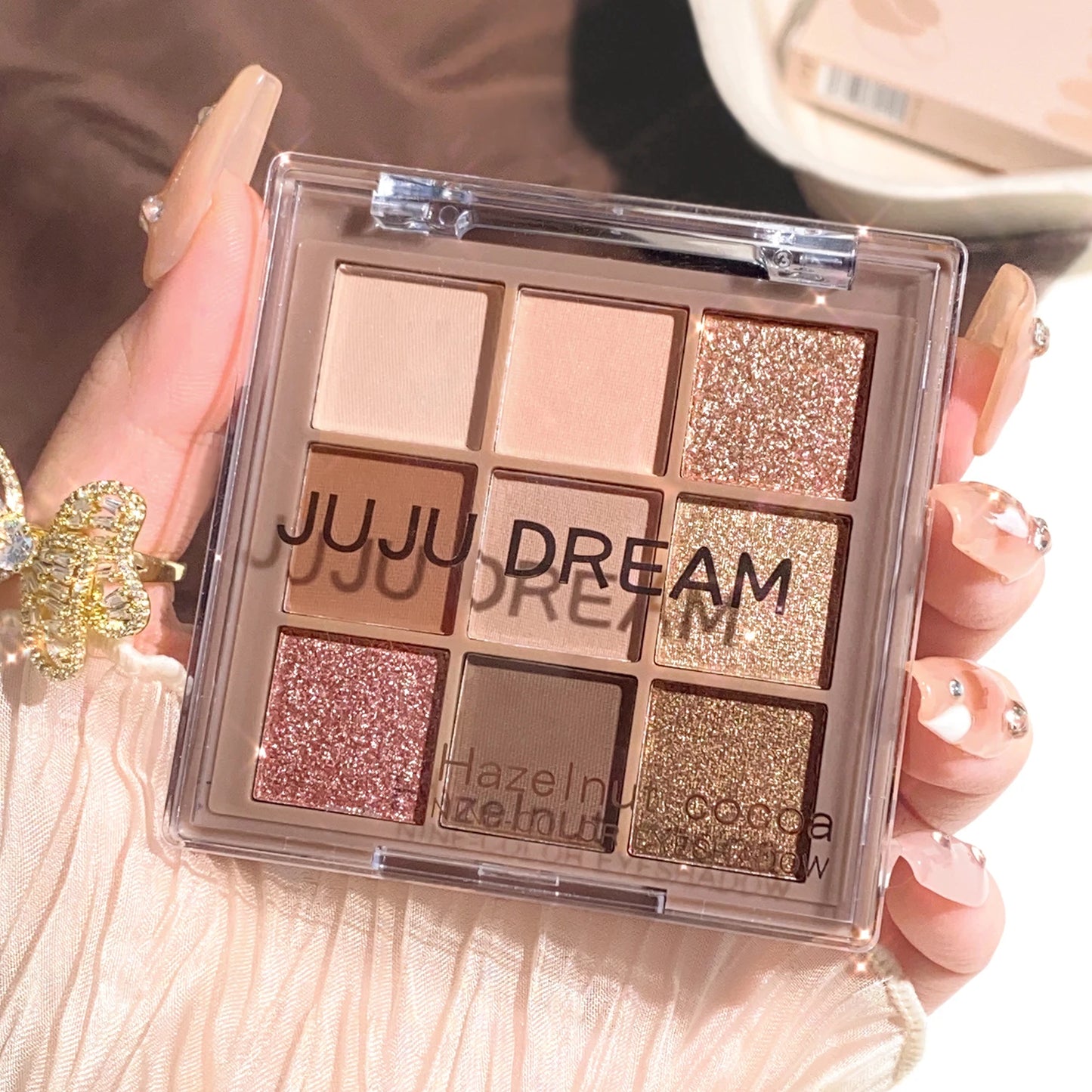 Milk tea nine-color eyeshadow palette, nine-grid eyeshadow with fine shimmer, shimmer and matte nude shades