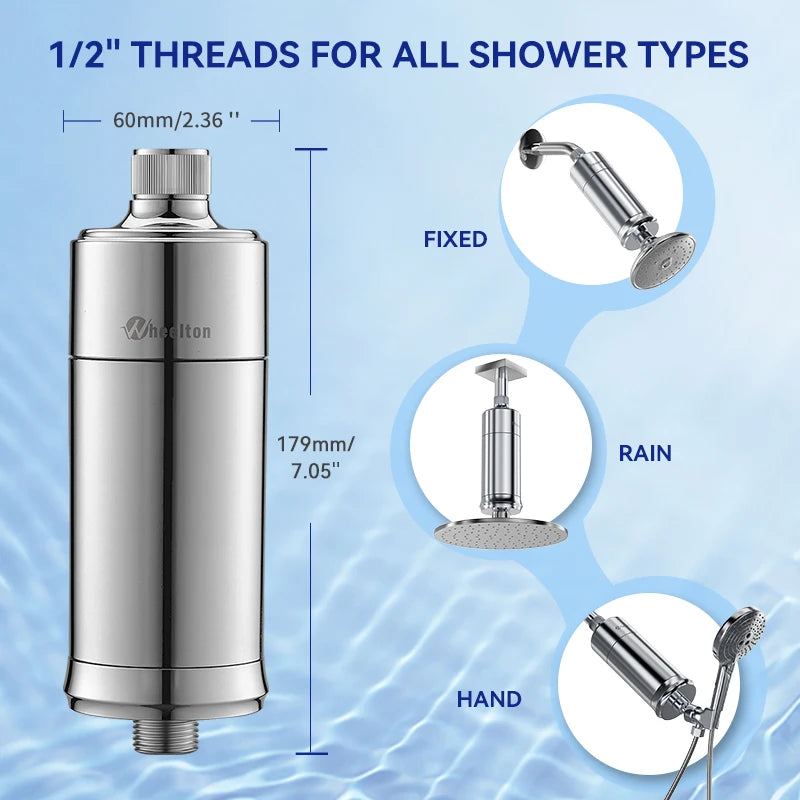 Wheelton Household Shower Water Filter - Filter Water Reduces Chlorine Heavy Metal  Sediment Improves Dry Itchy Skin & Hairloss