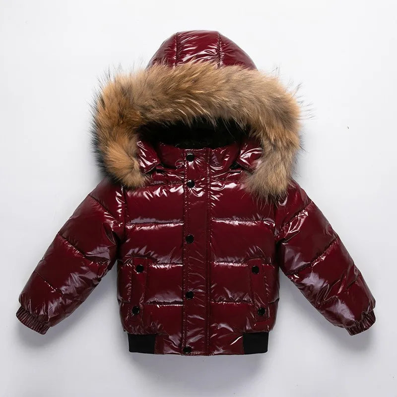 2025 Winter Down Jacket For Girl Real Fur Waterproof Shiny Thicken Warm Boy Winter Outerwear Coat 1-8 Years Kids Parka Outfit