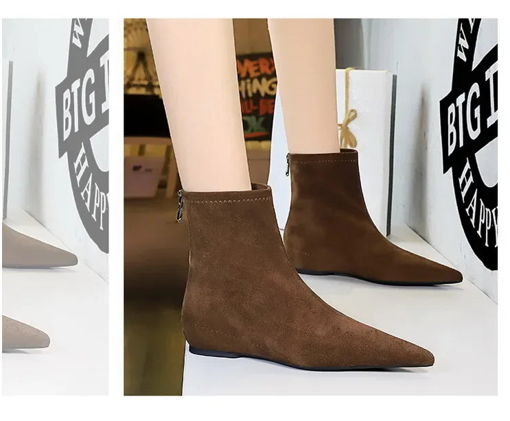 Women Red Pointed Toe Suede Ankle Boots Elegant Woman Inner Heel Short Boots 2024 Autumn Chic Office Female Keep Warm Short Boot
