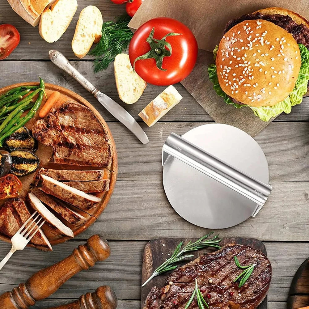 Stainless Steel Smash Burger Press Hamburger Patties Meat Masher Circular Meat Press Mold for Deli Meats Kitchen Accessories