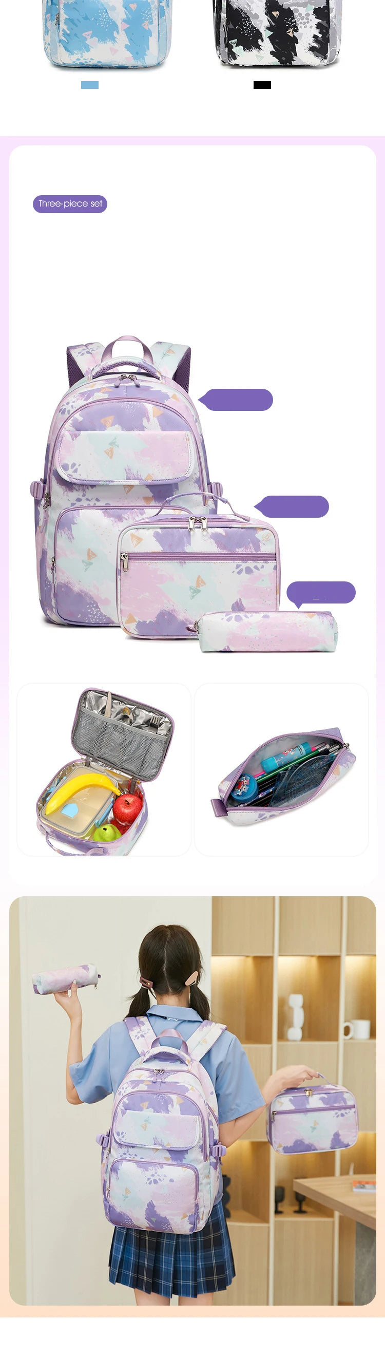 School Bags for Girls Set Waterproof Girls' School Backpack Pencil Cases Lunchbox Aesthetic Class Bags Designer Luxury Back Pack