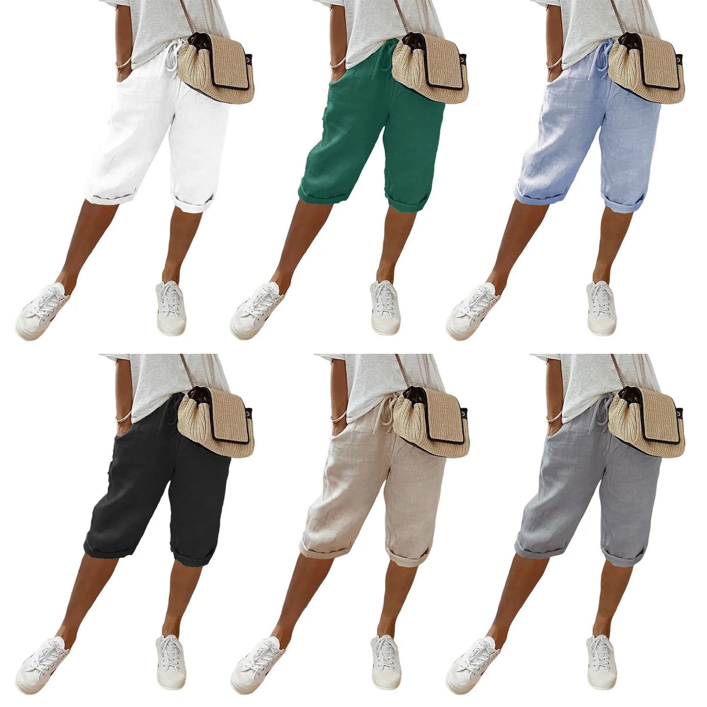 Spring Summer Women's Cotton Linen Trousers Pants Solid Elastic Waist Oversized Pants Women Straight White Homewear Trousers 3XL