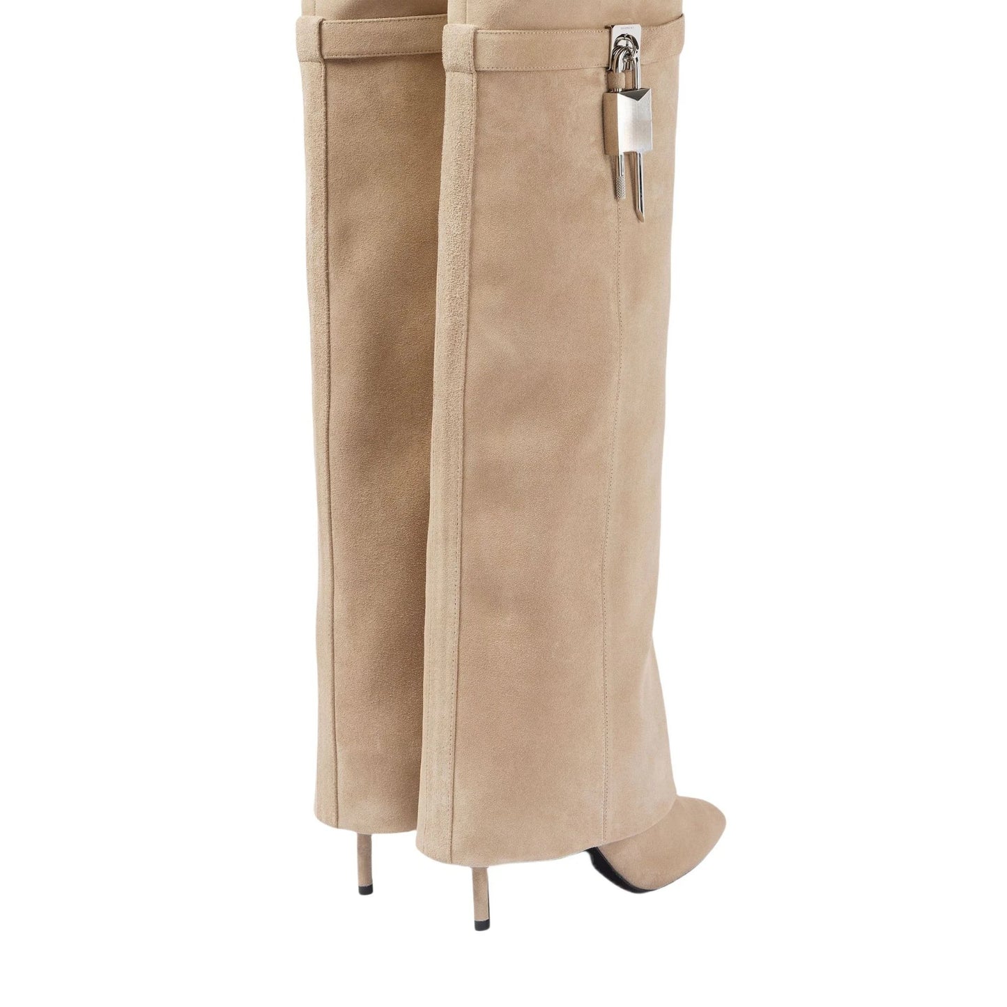 European and American women's fashionable large round toe over knee boots, slim high heels, shark button pants, long boots