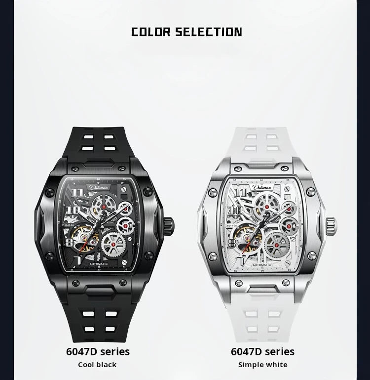 Watches For Men Original Automatic Mechanical Watch Skeleton Waterproof Luminous Men's Watch White Rubber Strap Reloj Hombre