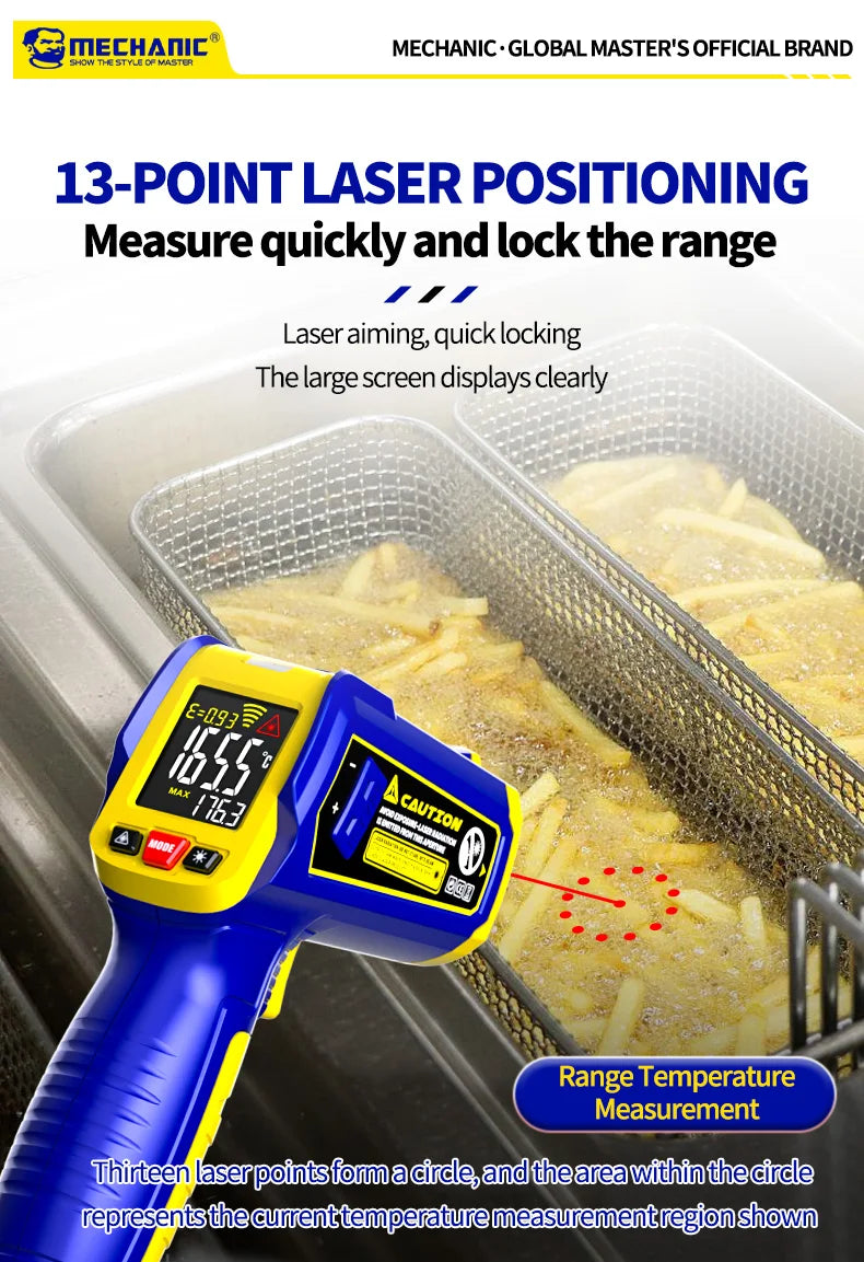 MECHANIC High-Precision Non-Contact Industrial Digital Thermometer -50°C~580°C 13-Point Infrared Laser Targeting LCD Display