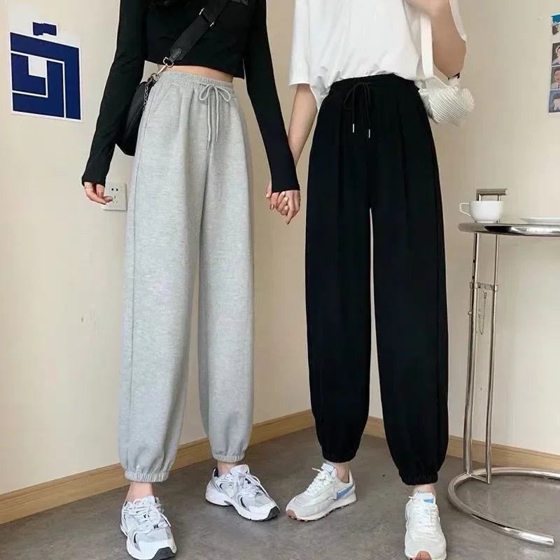 2024 Spring and Autumn New Fashionable Sports Pants Women's Black Legged Pants Casual Plush Fashion Brand Sanitary Pants