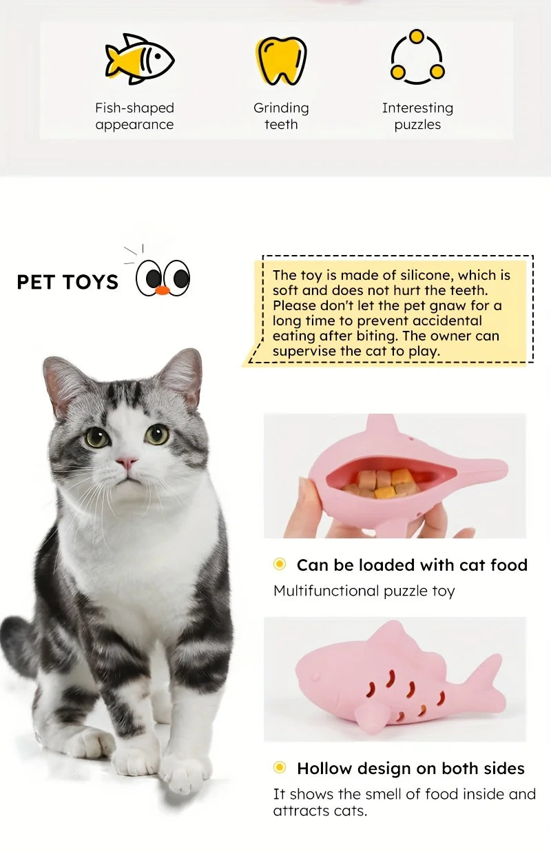 Pet's Chew Toy - Silicone Treat Dispenser Teeth Grinding & Mental Enrichment,  Bite-Proof for Small Pets, Vibrant Fish Design
