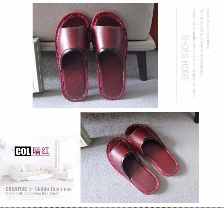 Genuine Leather Couple Summer Indoor Slippers Anti-Slip Women Household Slippers Men Casual Home Shoes