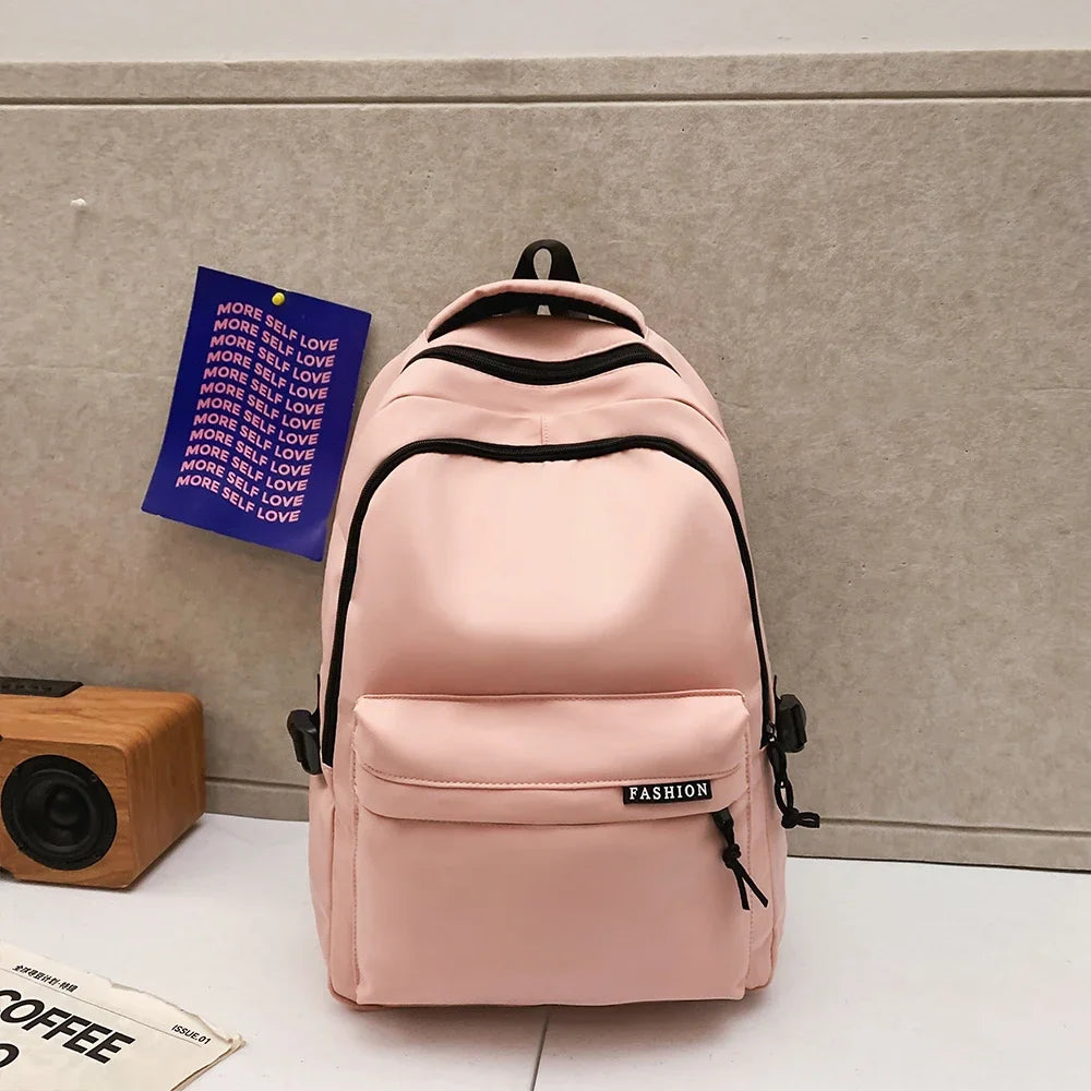 Large Capacity Solid Color Backpack, Simple Black Bag for Students & Travel