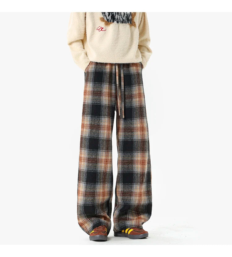 Plaid Pants 2025 Spring Autumn New Casual MenTrousers Loose Straightcut Trousers Stylish Comfortable Men's Long Pants Midrise