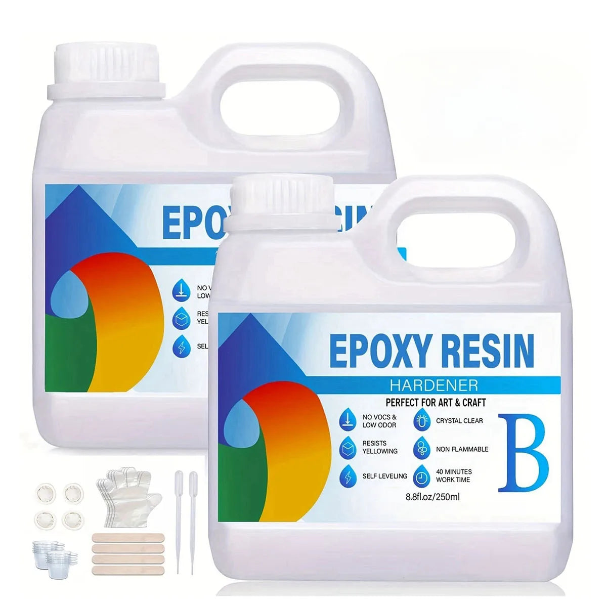 250ml/500ml transparent epoxy resin kit: self-leveling resin, easy to mix in a 1:1 ratio, for crafting and jewelry making.
