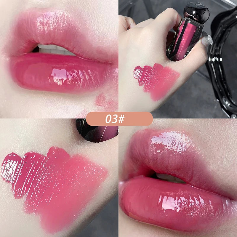 Dark Purple Lip Gloss Water Light Long Lasting Clear Moisturize Mirror Pink Peach Lip Tint Non Stick Cup Liquid Lipstick Makeup