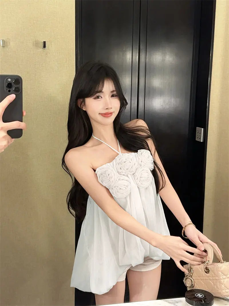 Summer Floral Strapless Tube Top Elegant Blouse Tank Lady Top Y2k Top Cute Fashion Corset Top Mesh Top Sexy Chic Tank Top Women