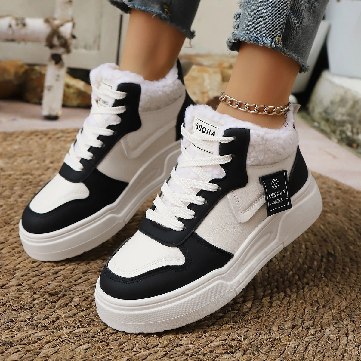 Winter New Women High Top Snow Boots Warm Plush Woman Comfortable Sneakers Waterproof Cottom Shoes Fashion Female Footwear 2025