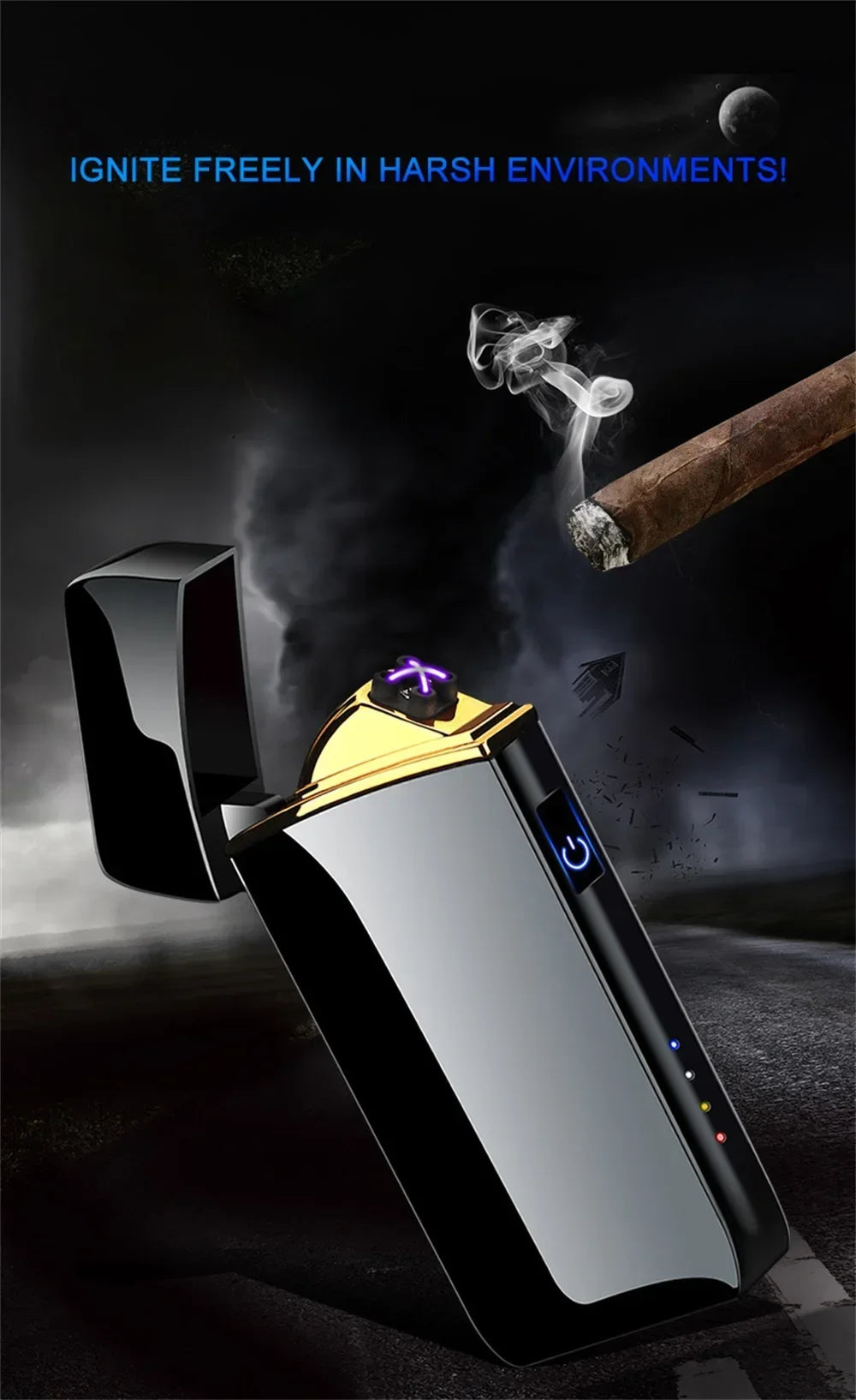 Hot Electric Windproof Metal Lighter Double Arc Plasma Flameless Rechargeable USB Lighter LED Power Display Touch Sensor Lighter
