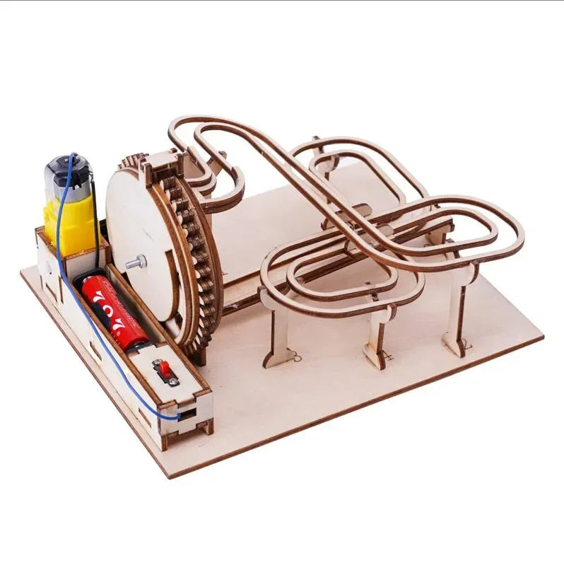 DIY 3D Wooden Marble Run Kit Build Mechanical Gears Steam Powered Science Experiment Educational Toy for Children and Teens