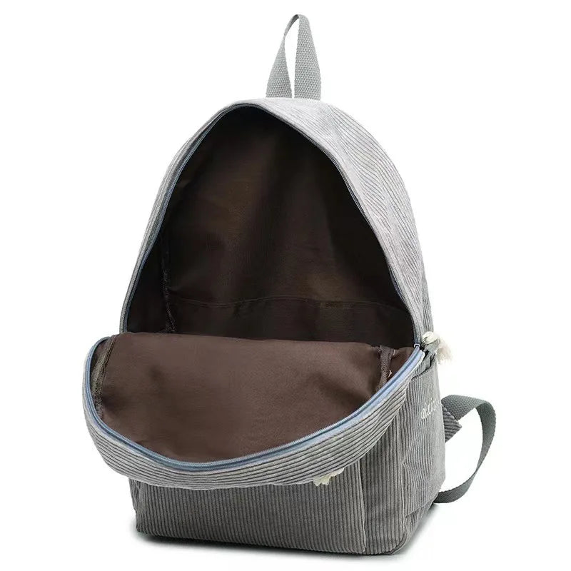 Corduroy Backpack, Academy Fashion School Bags for Middle/High School & College, Cute Tassel Detail, Versatile Casual Daily Bag