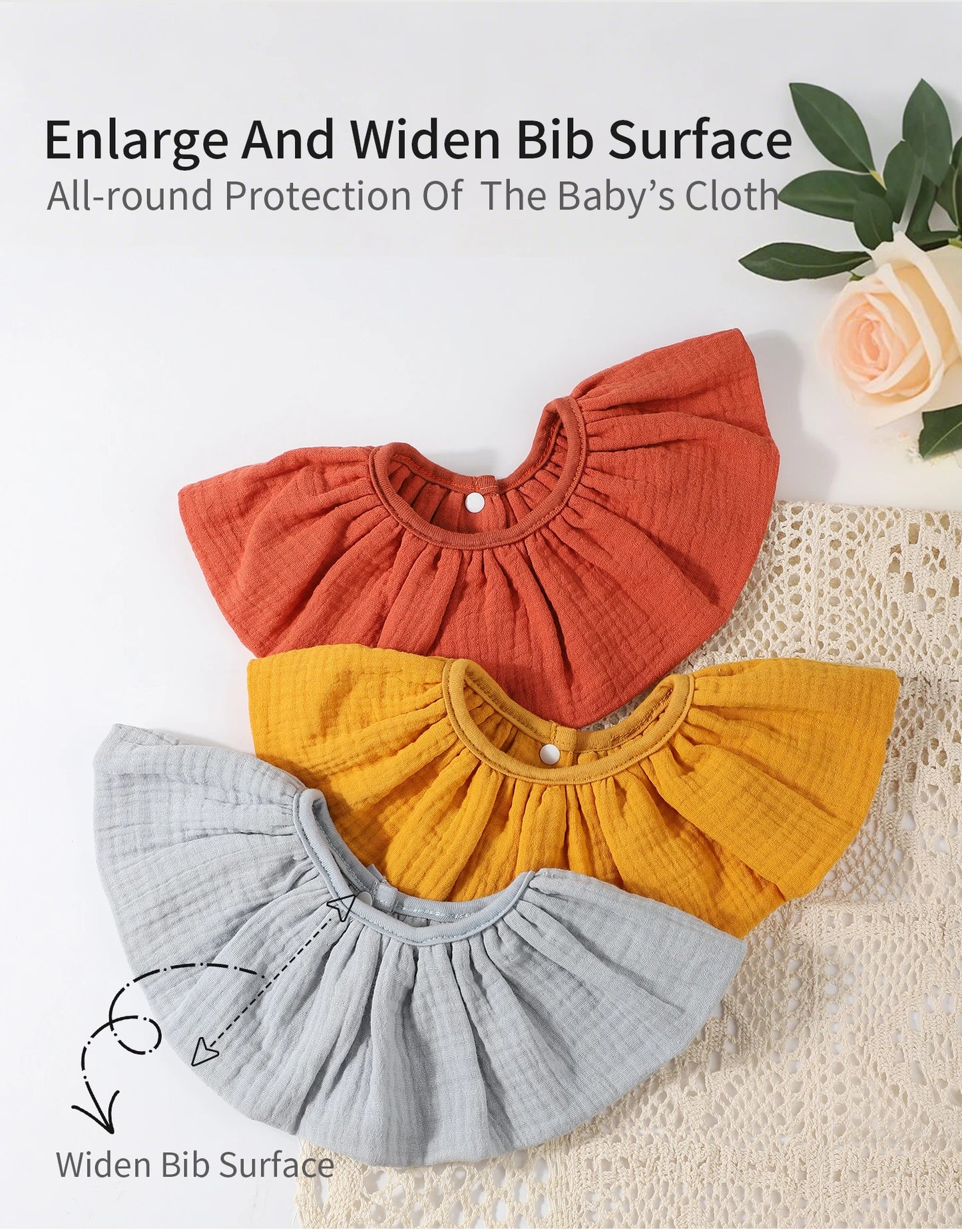 INSULAR Baby Bibs 100% Cotton Newborn Burp Cloths Skin-friendly Absorbent Infant Towel Breathable 360 Degree Gauze 4 Layer 0-1Y
