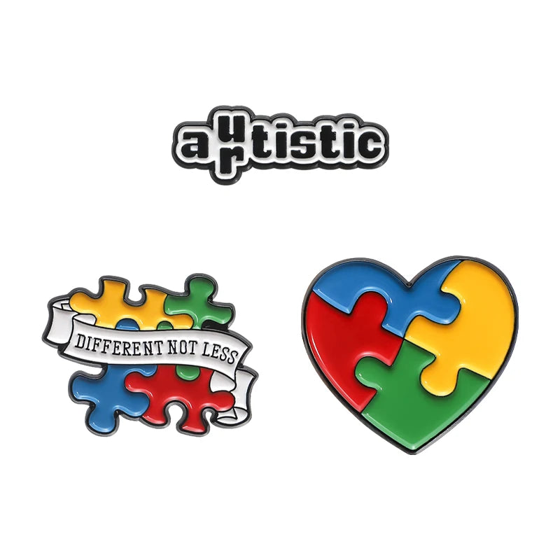 Autism Awareness Puzzle Enamel Pins Introvert Caring For Mental Health Metal Brooches Lapel Badges Jewelry Gifts For Friends