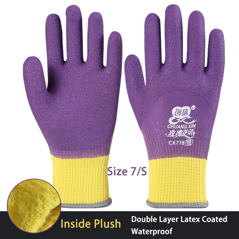 Women's Mittens Winter Thermal Work Gloves Anti-Slip Waterproof Latex Coated Warm Gloves For Garden Fishing Work Safety Gloves