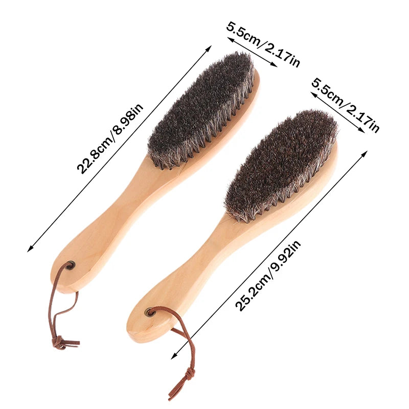 Soft Horse Hair Brush with Wooden Handle Anti-Static Shoe Polish Cleaning Care Brush for Laundry