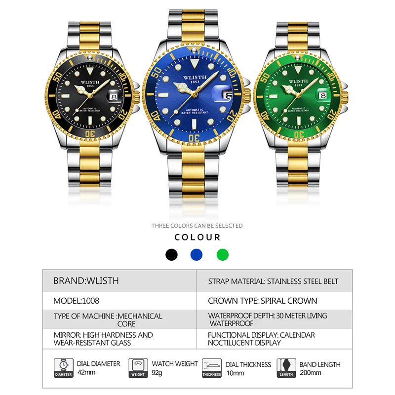 Automatic Mechanical Watch for Men Simple Business Stainless Steel Luminous Luxury Sports Mechanical Watch Man reloj hombre
