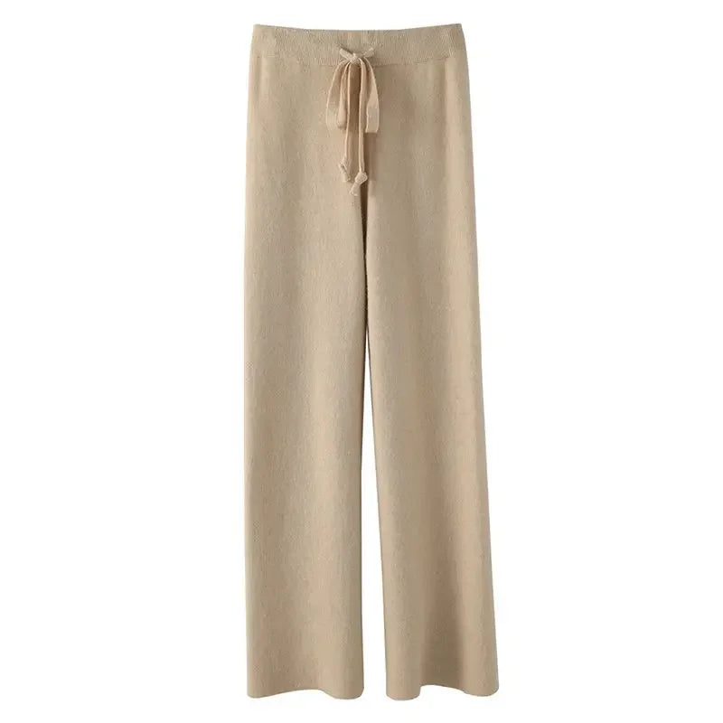 Soft Knitted Pants Women's Autumn/Winter Outerwear Hanging Knitted Wide Leg Pant White Floor Pants Straight Leg Pants
