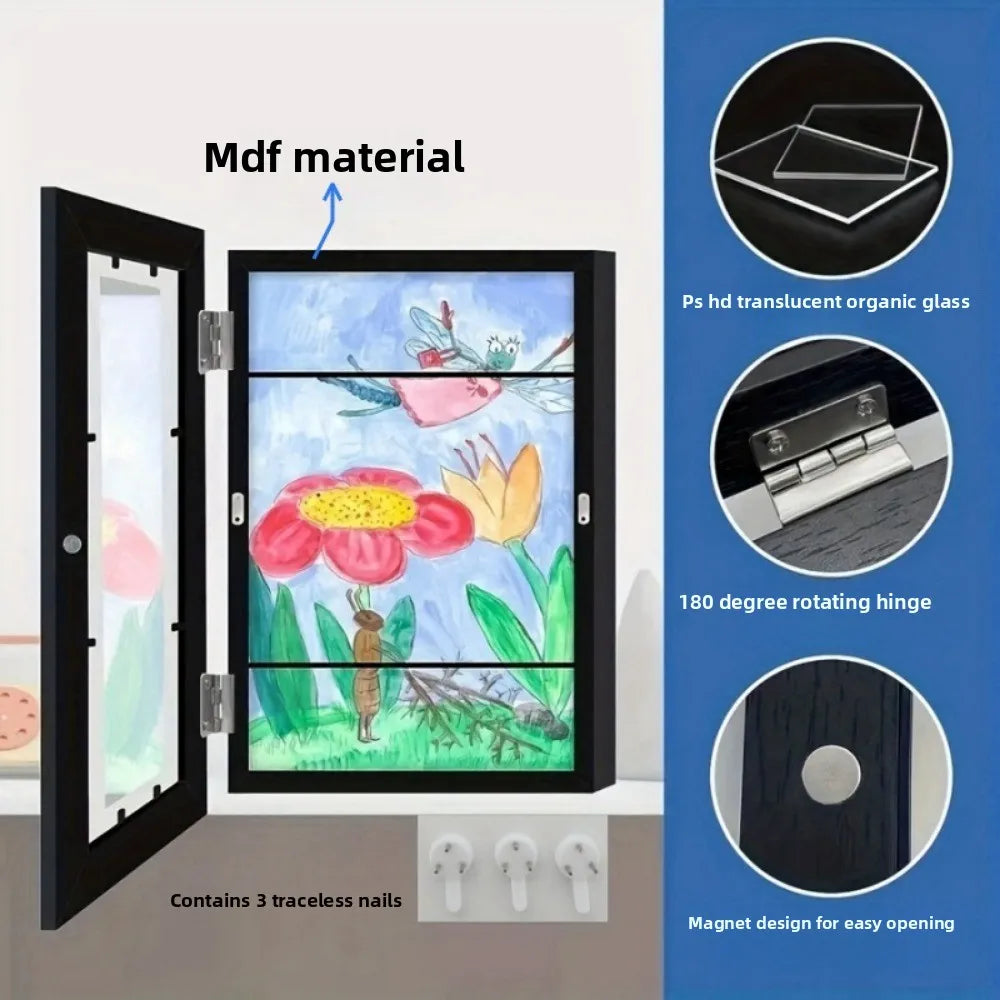 Kids Art Frames, Artwork Picture Frames Changeable, Front Opening Picture Display Frames Holds 100 A4 Pcs Versatile Wall Decor