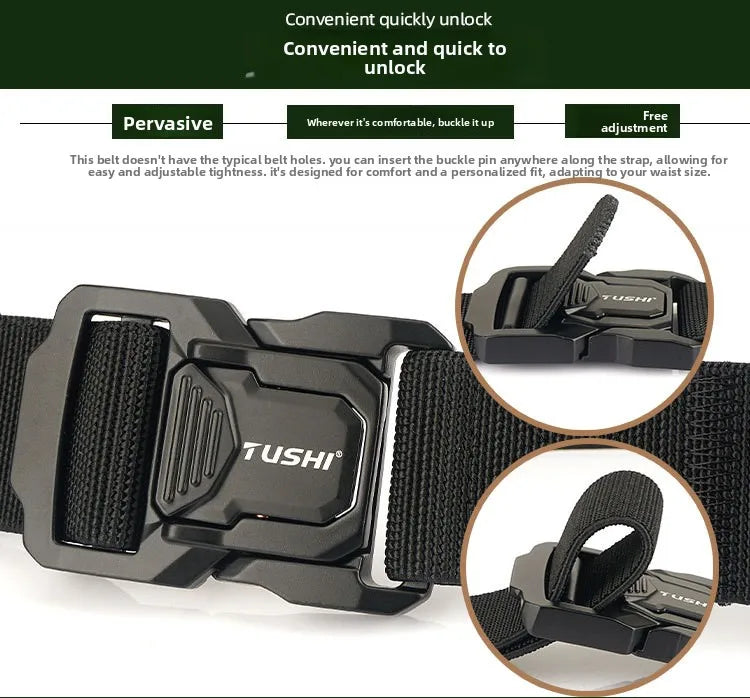 3.8cm Men's Tactical Elastic Belt Aluminum Alloy Quick Release Buckle Wear-Resistant Durable Belt for Tactical Pants Outdoor Hik