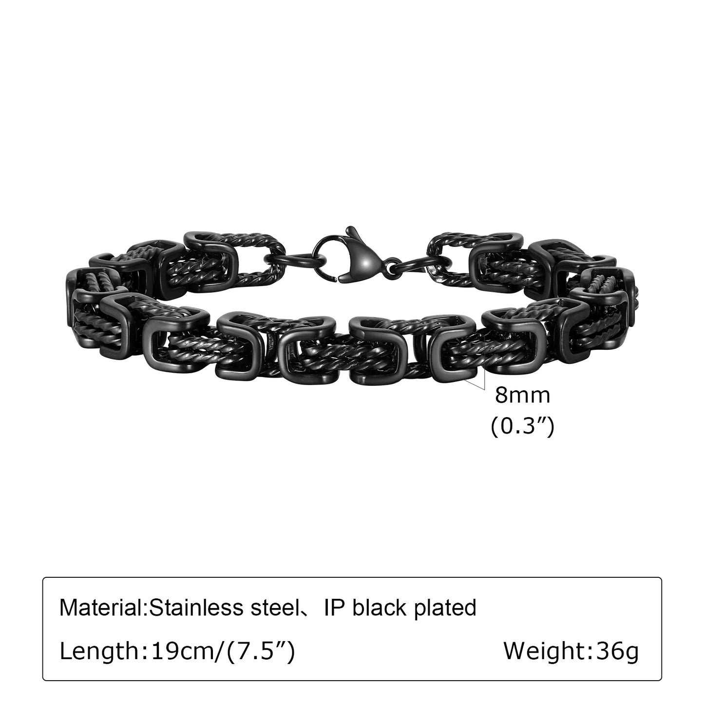 Mens Chunky Byzantine Bracelets,Retro Grey 8mm Stainless Steel Braided Link Wristband,Vintage Jewelry Gift for Him Boy