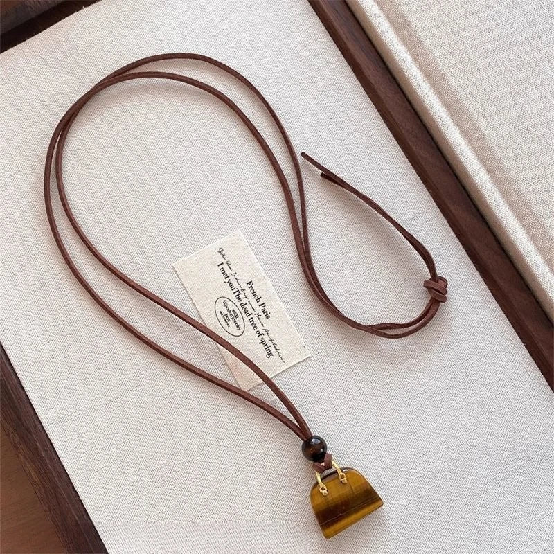 Brown Bag-Shaped Long Necklace Women's Fashionable Sweater Chain Luxurious Vintage Neck Accessory