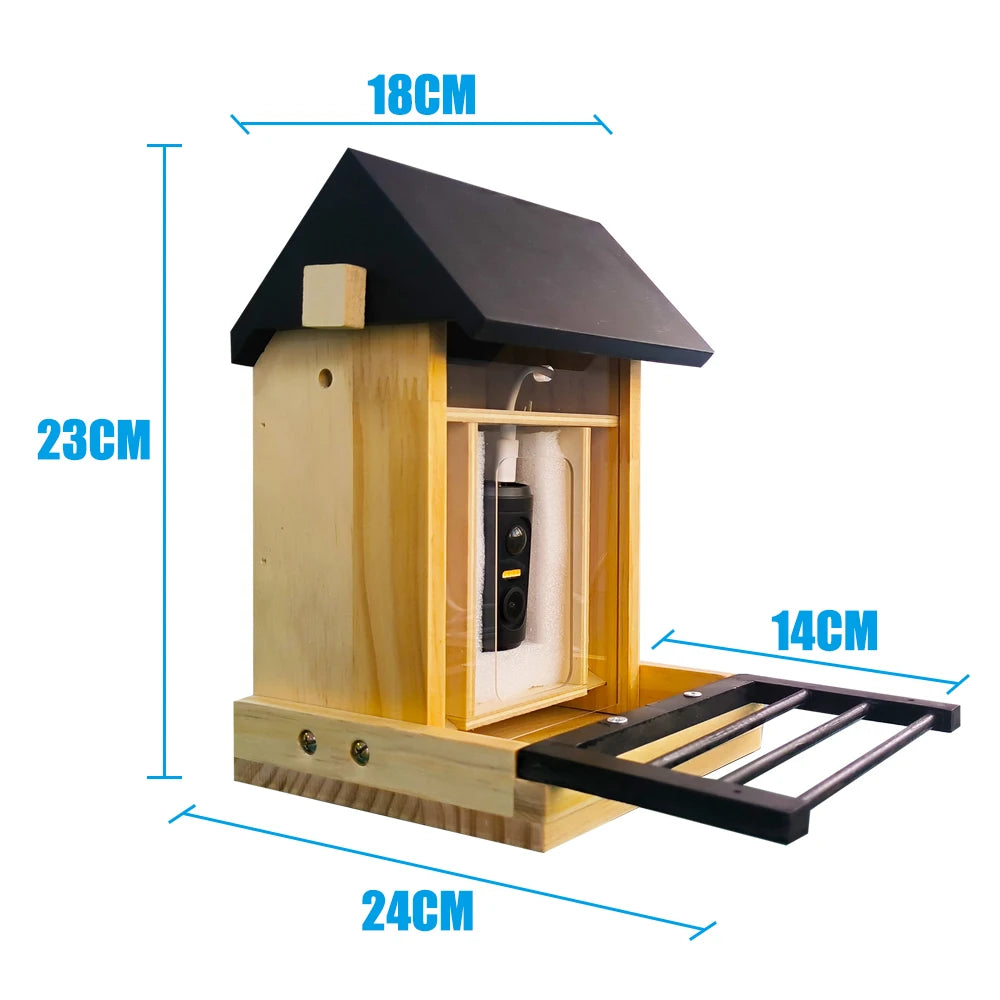 1080P Bird Feeder with HD Camera Built-in Battery Solar Low Power Night Vision Outdoor IP66 Waterproof 2.4GWIFI Connected Feeder