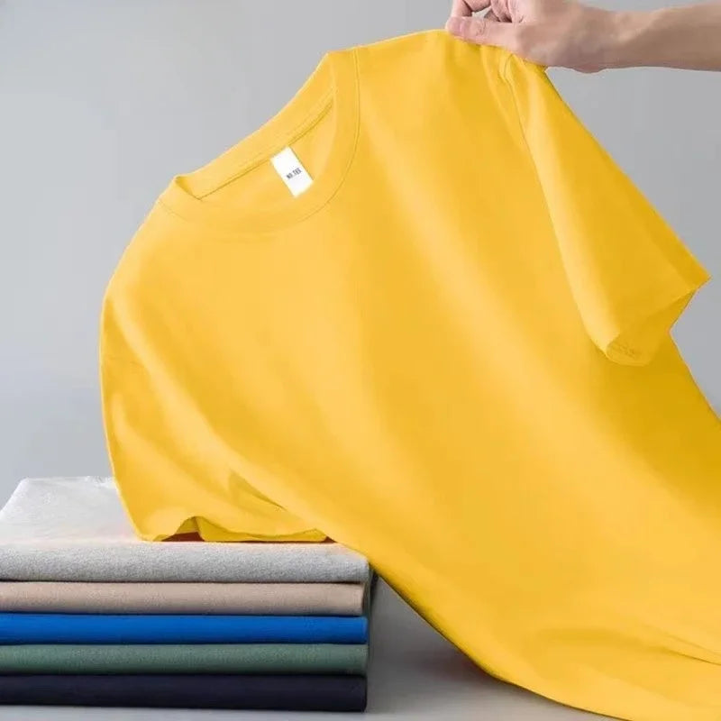 100% Pure Cotton Round Neck Short Sleeved T-shirt for Men and Women's New Summer Versatile Loose Solid Color Men's T-shirt