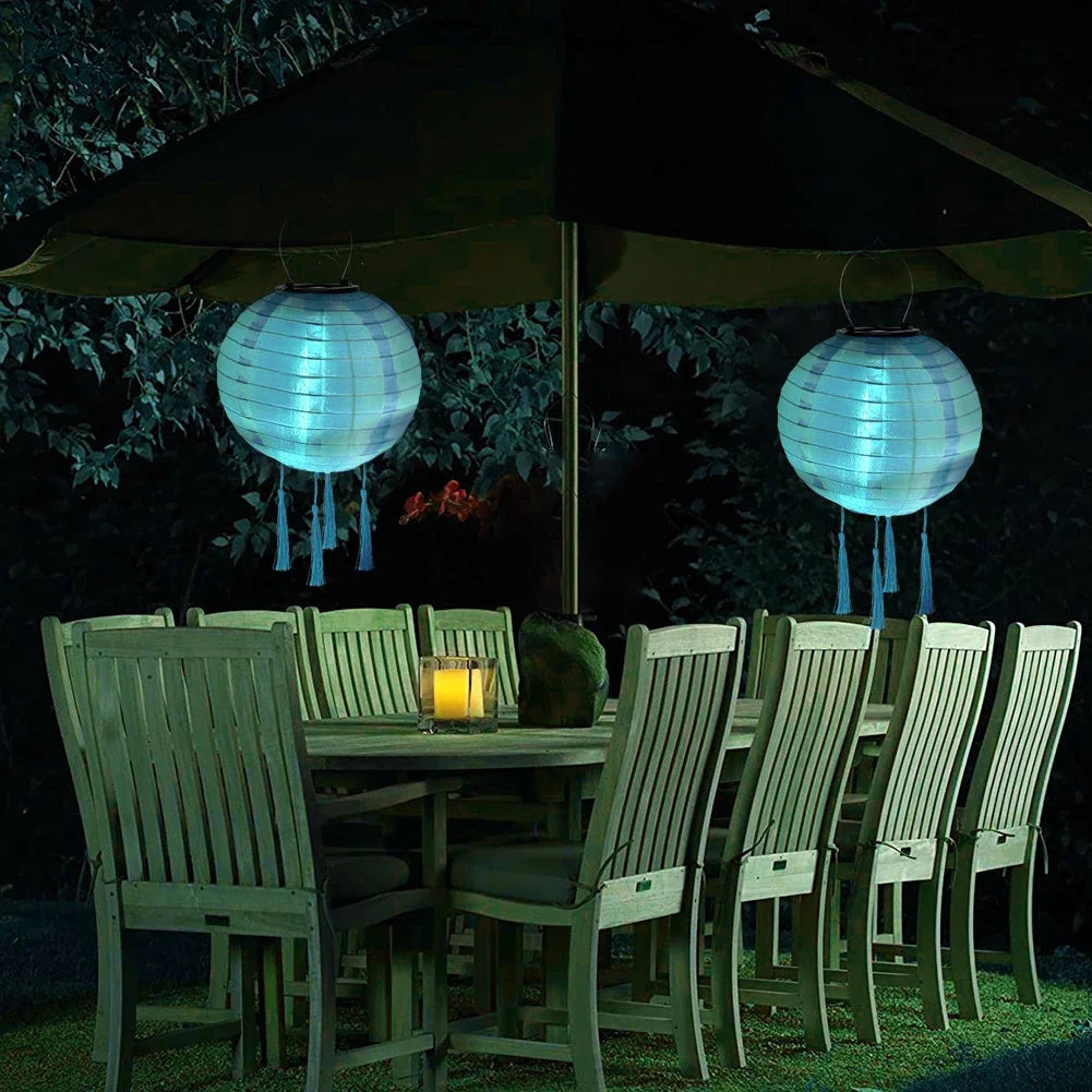Solar Lantern Lamps Outdoor Waterproof Nylon Hanging Lantern Chinese Traditional Ornament for Restaurant Home Festival Decor