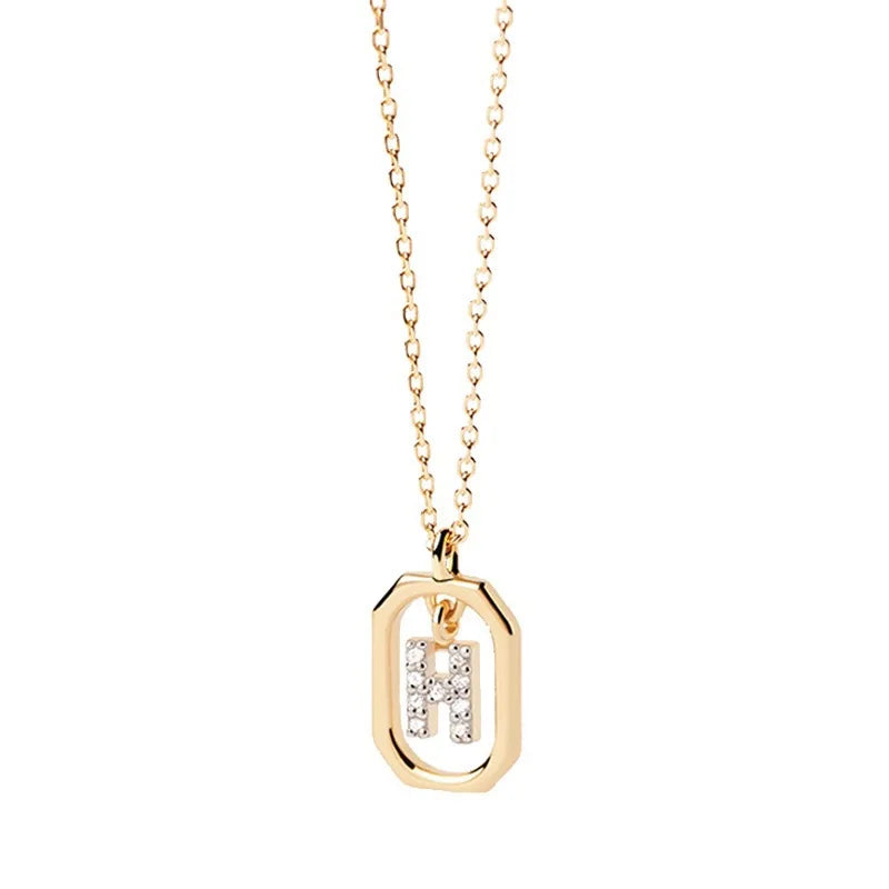 925 Sterling Silver Letter Necklace with 26 English Letter Zircon Pendant Geometric Design Personalized Necklace Luxury Jewelry