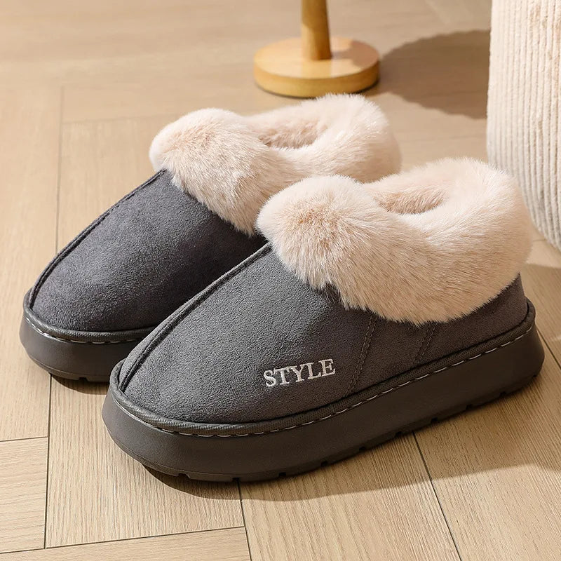 Women's Winter Slippers Non-Slip Outdoor Indoor House Shoes Plush Fleece Lined Warm Cotton Slippers For Women Platform Footwear