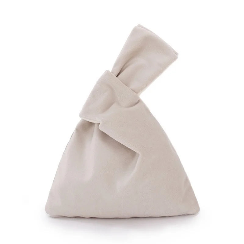 Women  Knot Wrist Bag Handmade Casual Knit Handbag Soft Velvet Tote Bag Student Reusable Shopping Bags Woman Cosmetics Bag