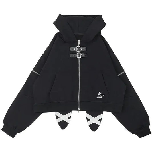 2026 Chic Fashion Women Casual Loose Rabbit Ear Hoodies Coats Kawaii Vintage Casual Zipper Jackets Tops Mujer Autumn Streetwear